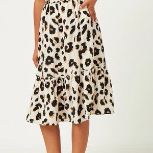 Girls Leopard Cheetah Pull On Elastic Waist Ruffle Midi Skirt - FINAL CLEARANCE